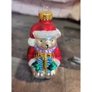 Unique Treasures‎ UT bear Santa gift blown glass ornament Xmas decor